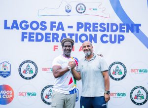 The LSFA Chairman, Alhaji Gafar and the Chairman of Dannaz Ladies, Danny