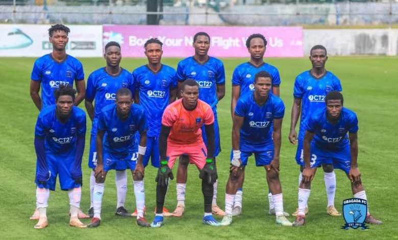 bagada United players lined up before kickoff in a TCC League match against Dannaz FC, wearing their traditional blue kits and showing unity ahead of a crucial fixture.