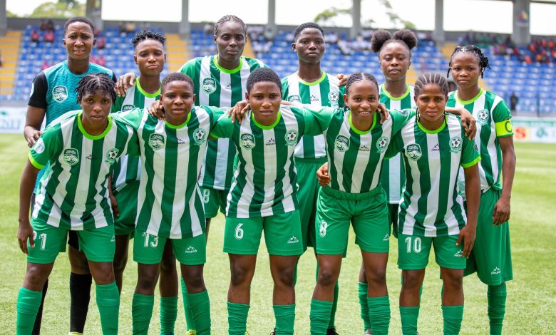 Naija Ratels players pose for a team photo before their crucial NWFL Matchday 13 clash against Delta Queens in Uyo