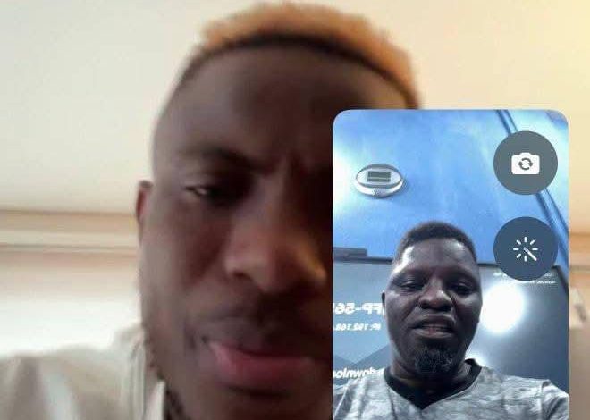 Osimhen on a video call with a smiling Daniel Ogunmodede