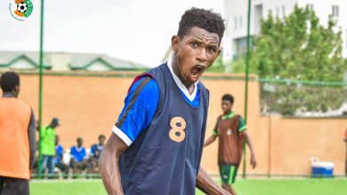 Milo of Soccer Gem FA celebrates passionately after scoring his third goal of the match against Useful Youth SA during the Spires 5-Aside Naija Street Football Tournament Season 2