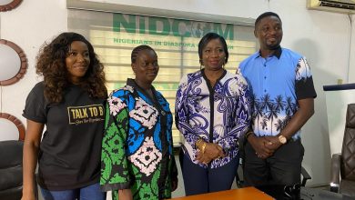 Biola Adebayo, Adeola, Abike Dabiri-Erewa, and Niyi Johnson during Adeola’s reunion after rescue from human trafficking in Mali