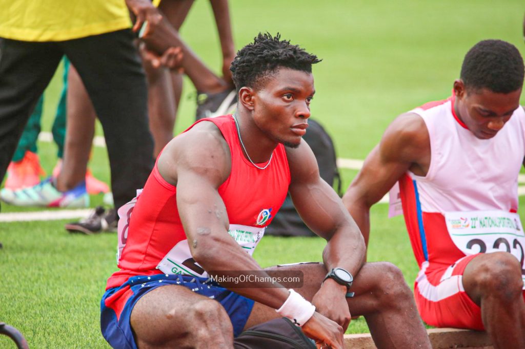 Chidera Ezeakor focused and composed on the starting line moments before the men’s 100m final at the National Sports Festival in Abeokuta.