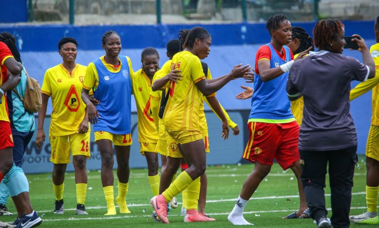 Edo Queens players celebrate on the pitch after defeating Bayelsa Queens in the NWFL Super 6 tournament