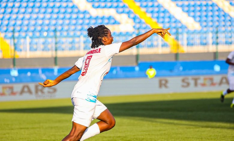 Olasubomi Ogundele celebrates her late winning goal for Remo Stars Ladies against Edo Queens in the NWFL Super 6.