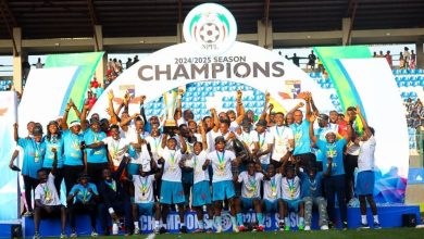 Remo Stars players lift the 2024/2025 NPFL trophy and display their medals during the title celebration in Ikenne