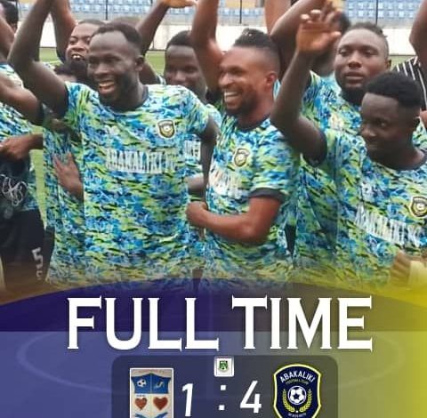 Abakaliki FC celebrates their massive win in Lagos