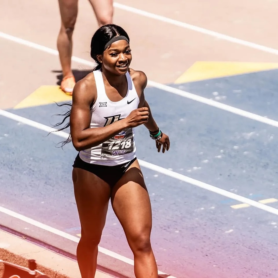 NCAA Championships: Nigerian Stars Shine with Personal and Season’s Bests Adaobi Tabugbo, focused and determined, warming up on the track before her 100m hurdles race at the NCAA Prelims