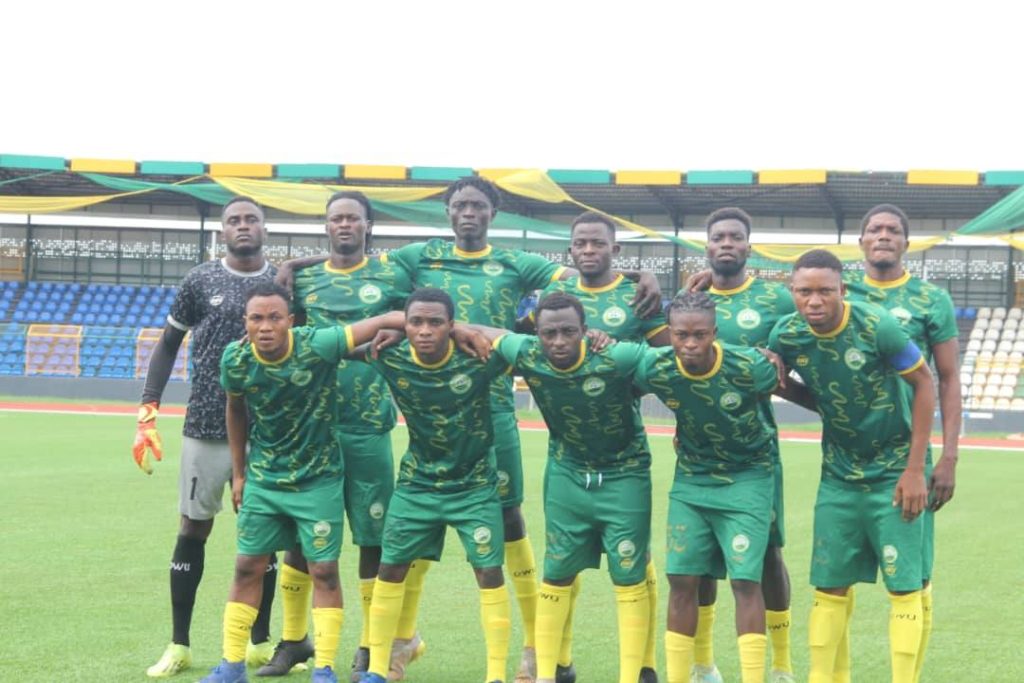 Gateway United and Osun United players lined up on the pitch before kickoff in an intense NNL Southern Conference match