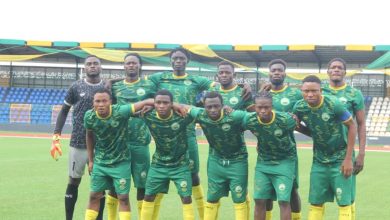 Gateway United and Osun United players lined up on the pitch before kickoff in an intense NNL Southern Conference match