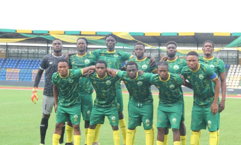 Gateway United and Osun United players lined up on the pitch before kickoff in an intense NNL Southern Conference match