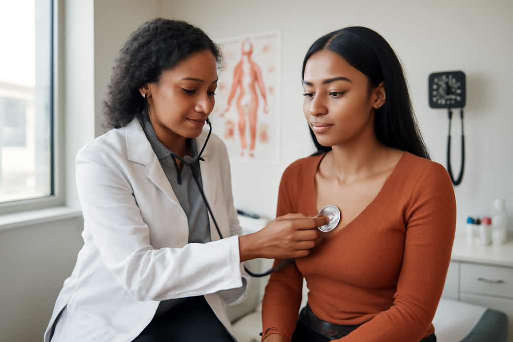 A young Nigerian woman having her blood pressure checked at a hospital, importance of health check-ups