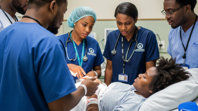 Caregivers attending to a woman during labour