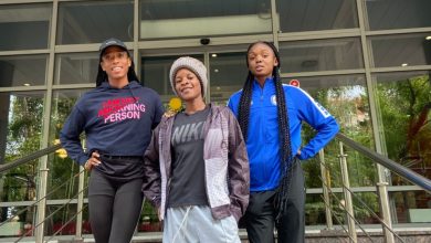 Nigerian athletics Sophia Efetobore, Faith Osamuyi, and Ronke Akanbi pose together, showcasing determination ahead of their international competition in Moscow.