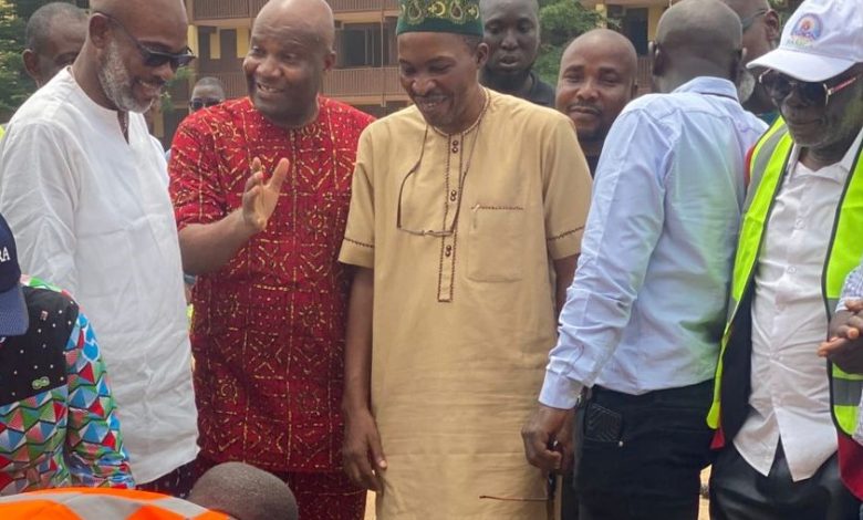 Waidi Akanni, Godwin Okpara, and other ex-Nigerian internationals at the foundation-laying ceremony of the CMS Sports Complex in Bariga.