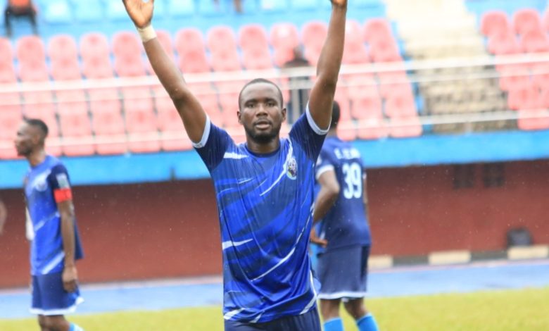 Jude Ebohon celebrates after scoring his second goal against Kun Khalifa FC in the NNL Super 8 playoff