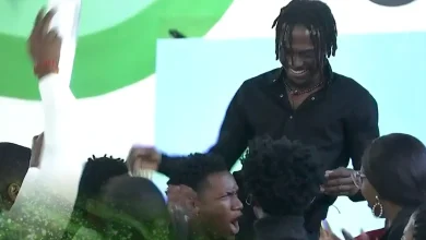 Members of Team Meat-Based Diet lifting Faith in celebration after winning the BBNaija wager challenge.